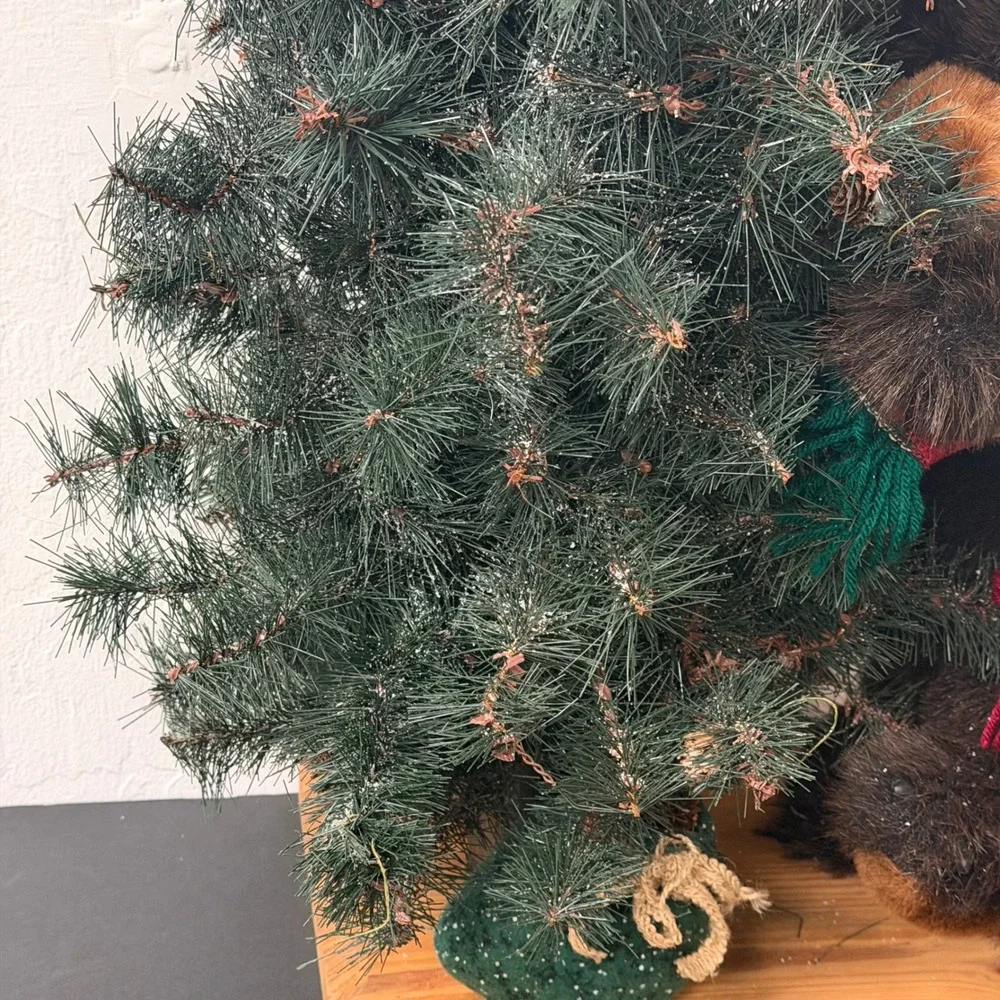 Vtg Dan Dee Bear Hugging Christmas Holiday Tree Decor On Wood Base Large Lg 28in